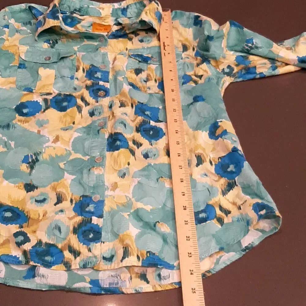 Ruby Rd. Blue and Yellow Cotton Button Down - Picture 6 of 7